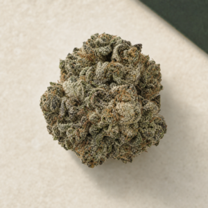 Amnesia Mac cannabis flower overhead macro view