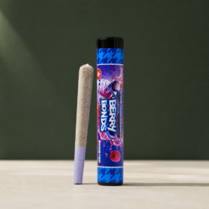 Berry Bonds Triple Infused Pre-Roll beside its colour-matched retail tube