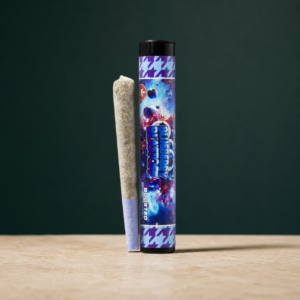 Blueberry Blastoff Triple Infused Pre-Roll beside its colour-matched retail tube