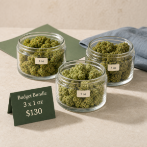 Budget Bundle with three 1 oz jars of AA flower for $130