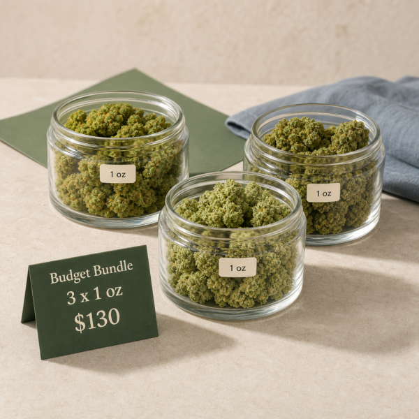 Budget Bundle with three 1 oz jars of AA flower for $130