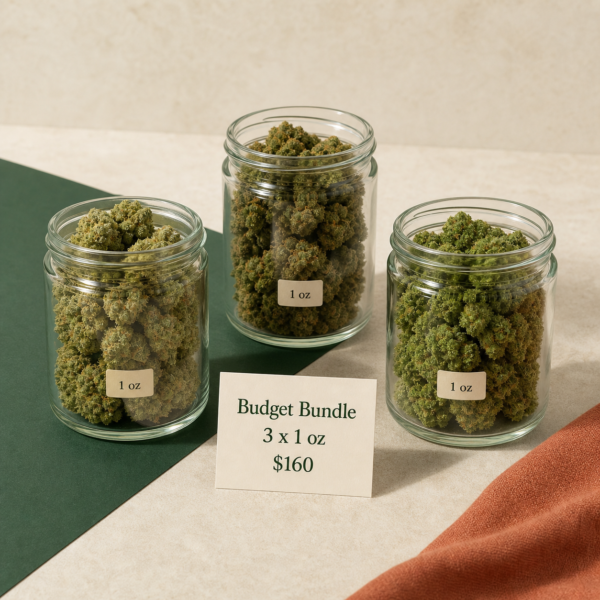 Budget Bundle with three 1 oz jars of AA flower for $160