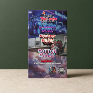 Burn Blueberry Diesel, Strawberry Cough and Cotton Candy Triple Combo 3g retail box front view