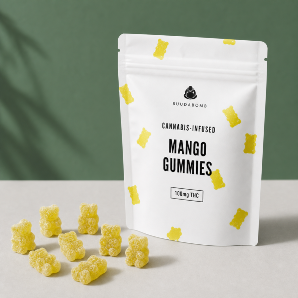 BuudaBomb Mango Gummies 100mg - cannabis edible product photo