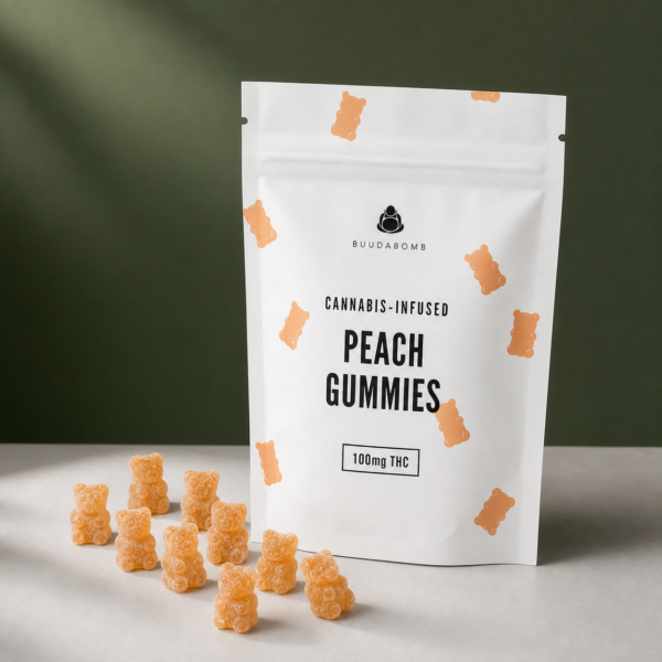 BuudaBomb Peach Gummies 100mg - cannabis edible product photo