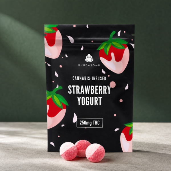 BuudaBomb - Strawberry Yogurt Explosion Gummies 250mg - cannabis edible product photo