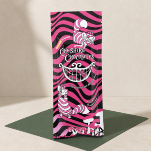 Cheshire Chocolates Golden Teacher 8g mushroom chocolate bar in pink and black packaging