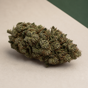 Green Crack cannabis flower elongated side macro view