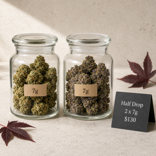 Half Drop bundle with two 7g jars of flower for $130