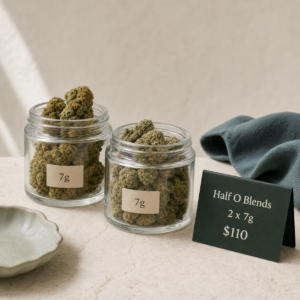 Half O Blends bundle with two 7g jars of flower for $110