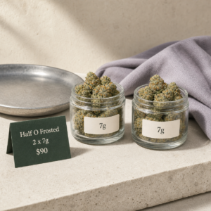 Half O Frosted bundle with two 7g jars of flower for $90