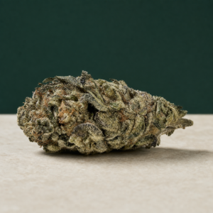 Purple Fat Pie AAAA flower tapered broadside macro showing purple-green detail
