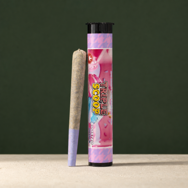 Triple Scoop Triple Infused Pre-Roll beside its colour-matched retail tube