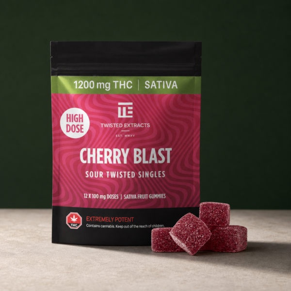 Twisted Extracts - Cherry Blast High Dose Twisted Singles (1200mg THC, Sativa) - cannabis edible product photo