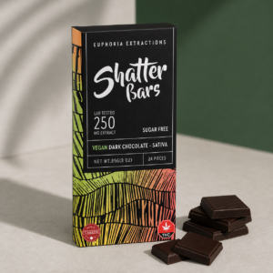 Vegan Dark Chocolate Sativa 250mg Shatter Bar - cannabis edible product photo