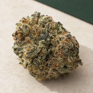 Xeno cannabis flower overhead macro view