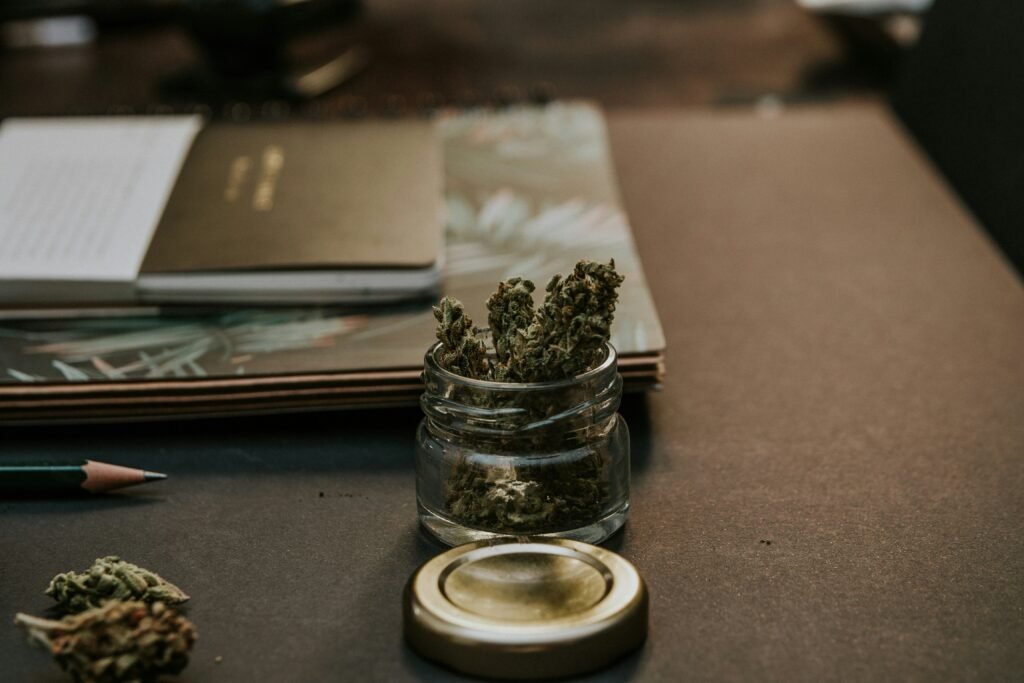 Cannabis stored in a glass jar